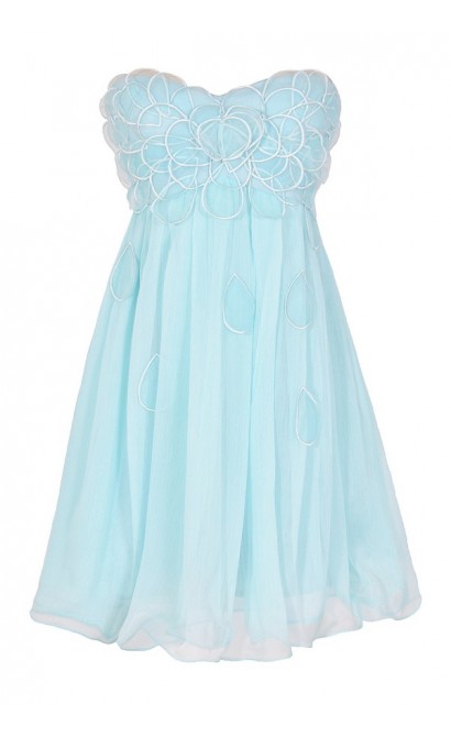 Raindrops on Roses Chiffon Designer Dress in Pale Blue by Minuet